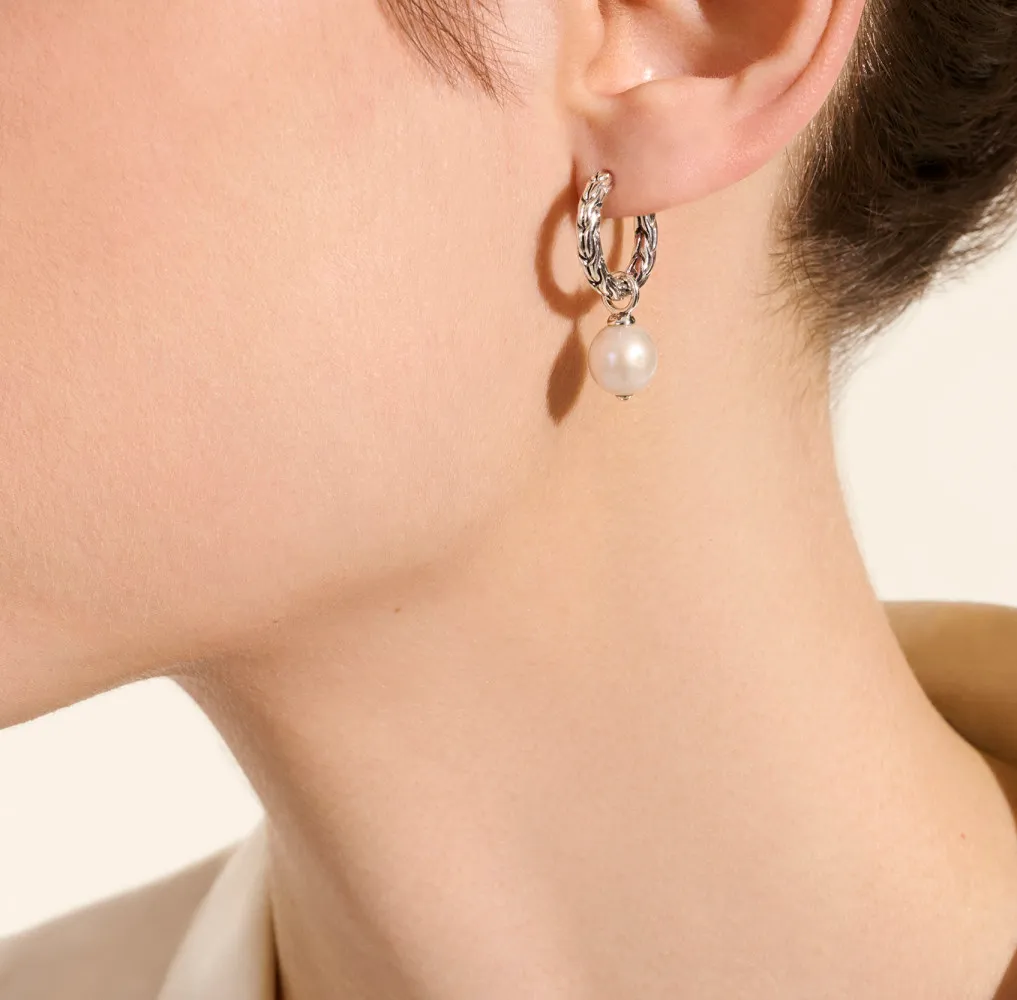 John Hardy Essentials Sterling Silver Hoop Earrings with Pearl Drops