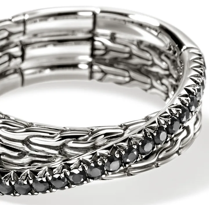 John Hardy Essentials Sterling Silver Treated Black Sapphire Crossover Ring