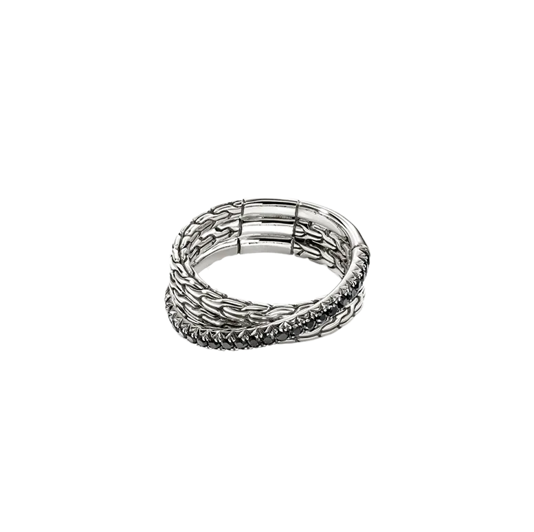 John Hardy Essentials Sterling Silver Treated Black Sapphire Crossover Ring