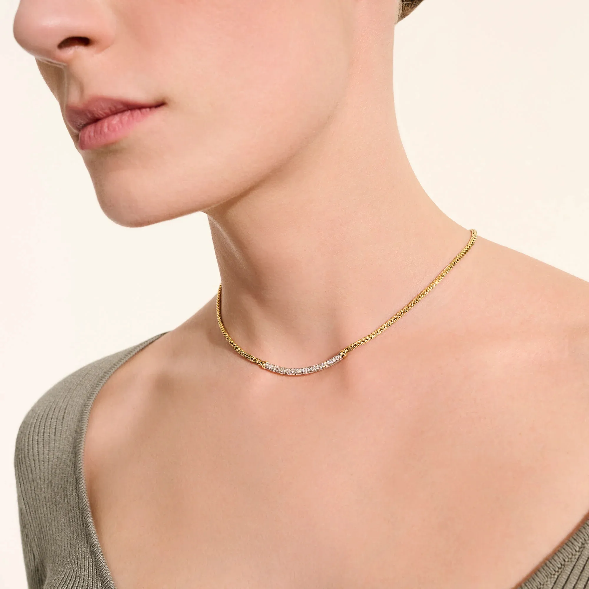 John Hardy Essentials Yellow Gold Diamond Bar Necklace