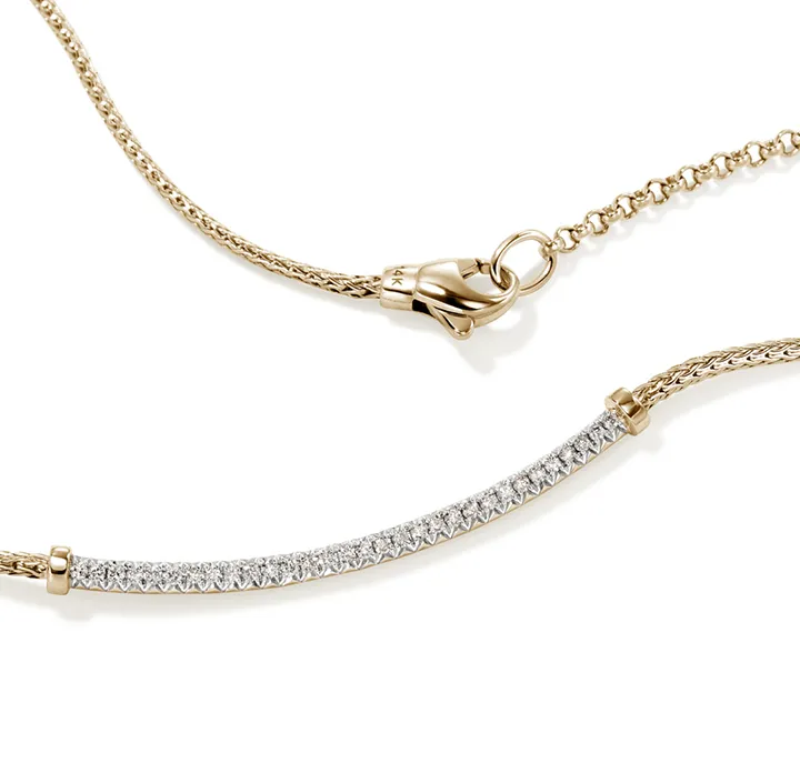 John Hardy Essentials Yellow Gold Diamond Smiley Bar Necklace