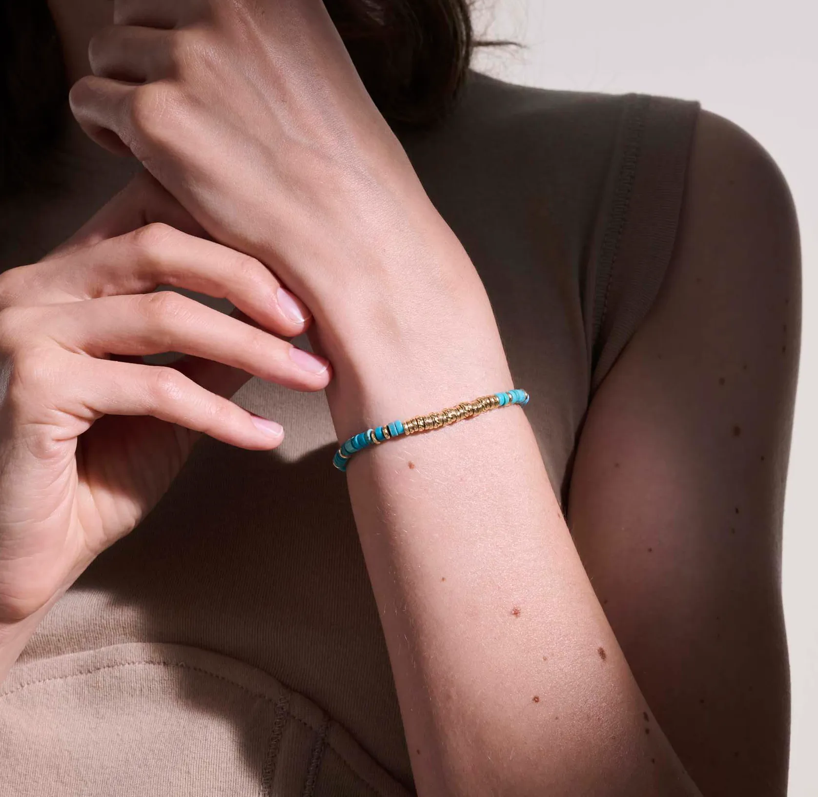 John Hardy Heishi 14K Yellow Gold Bracelet with Turquoise