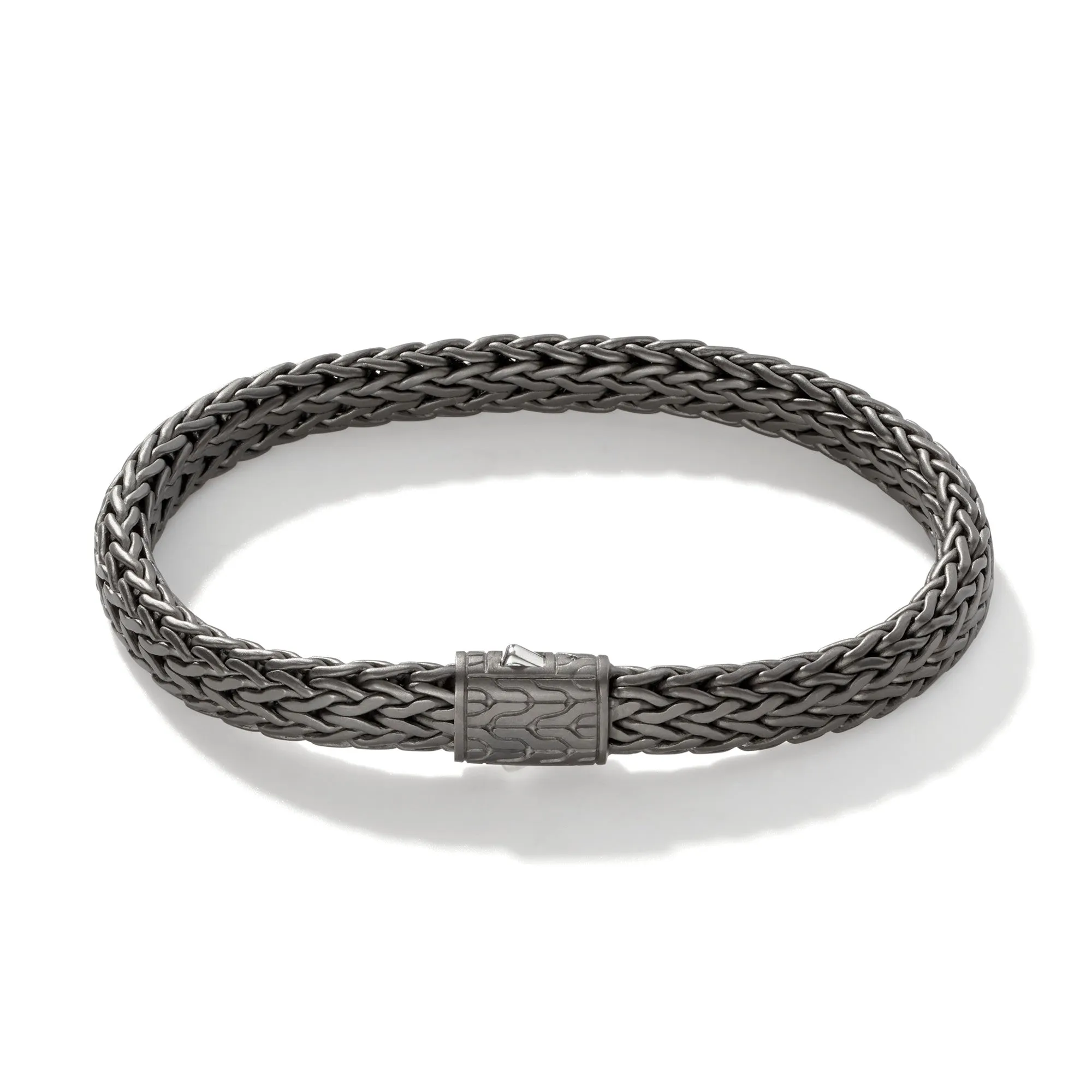 John Hardy Icon Matte Black Rhodium Plated Silver Medium Flat Bracelet
