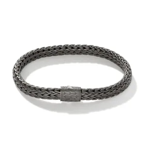 John Hardy Icon Matte Black Rhodium Plated Silver Medium Flat Bracelet