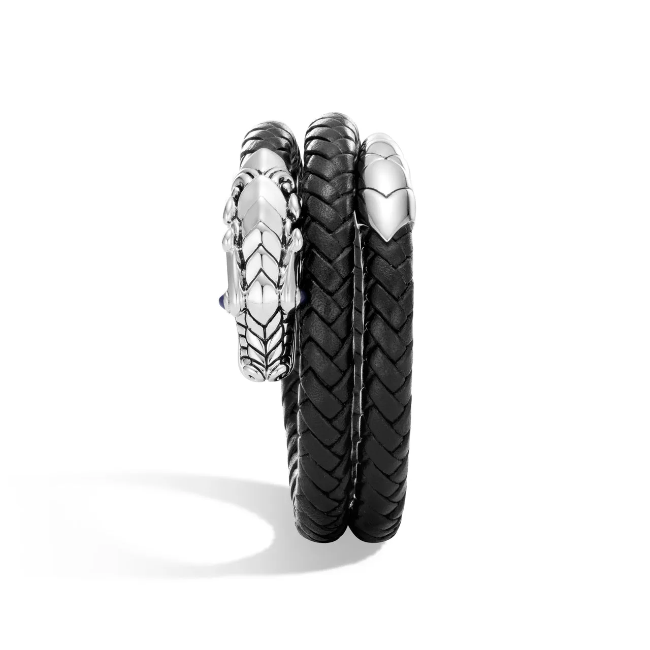 John Hardy Legends Black Leather and Sterling Silver Naga Double Coil Bracelet