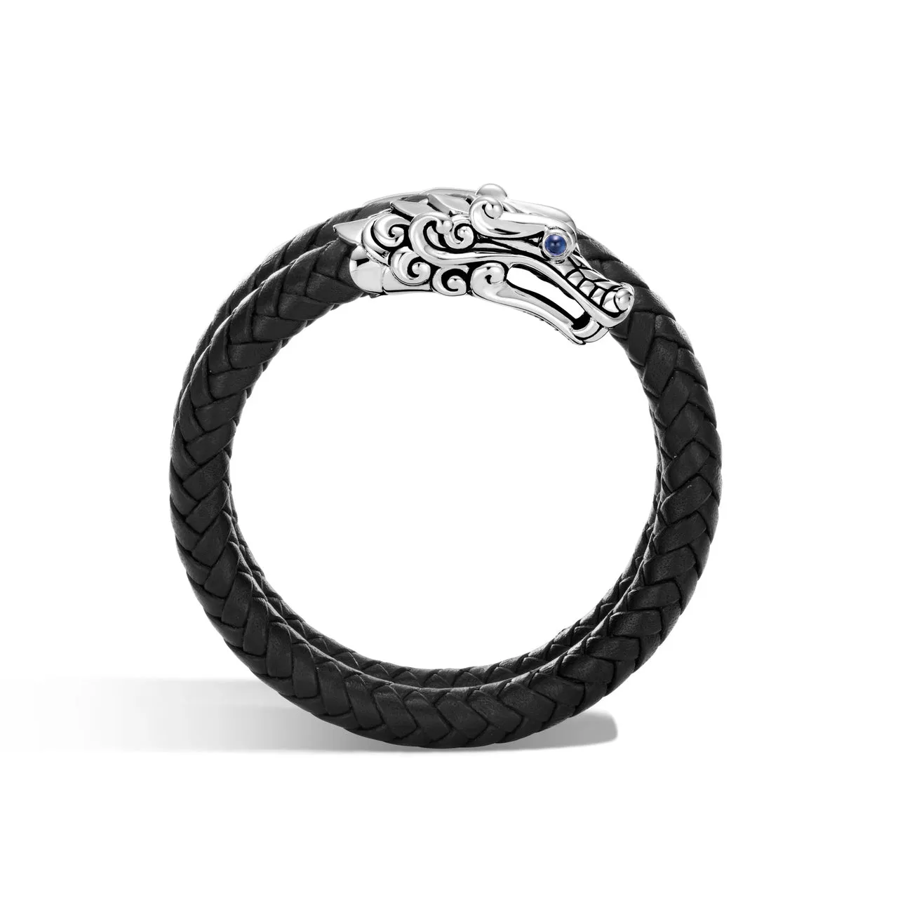 John Hardy Legends Black Leather and Sterling Silver Naga Double Coil Bracelet