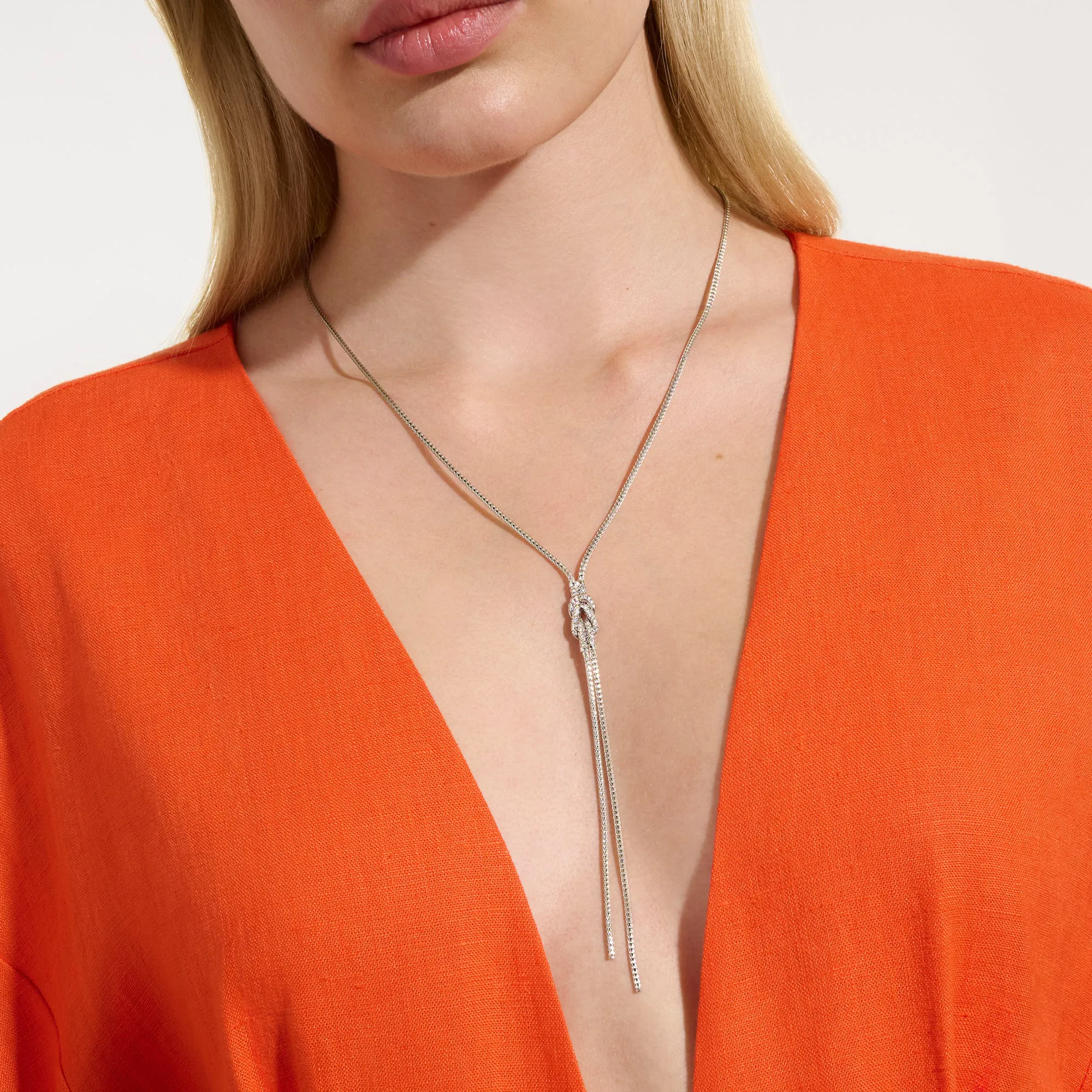 John Hardy Love Knot Sterling Silver Diamond Y Necklace