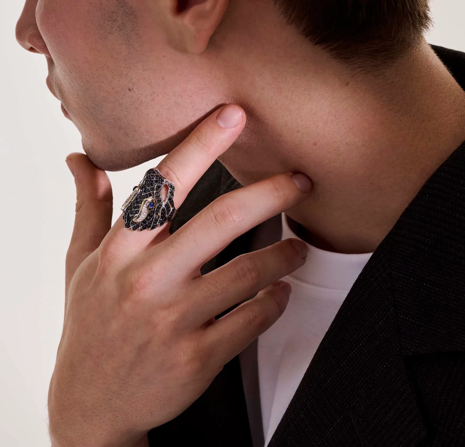 John Hardy Naga Mixed Metals Diamond and Sapphire Saddle Ring