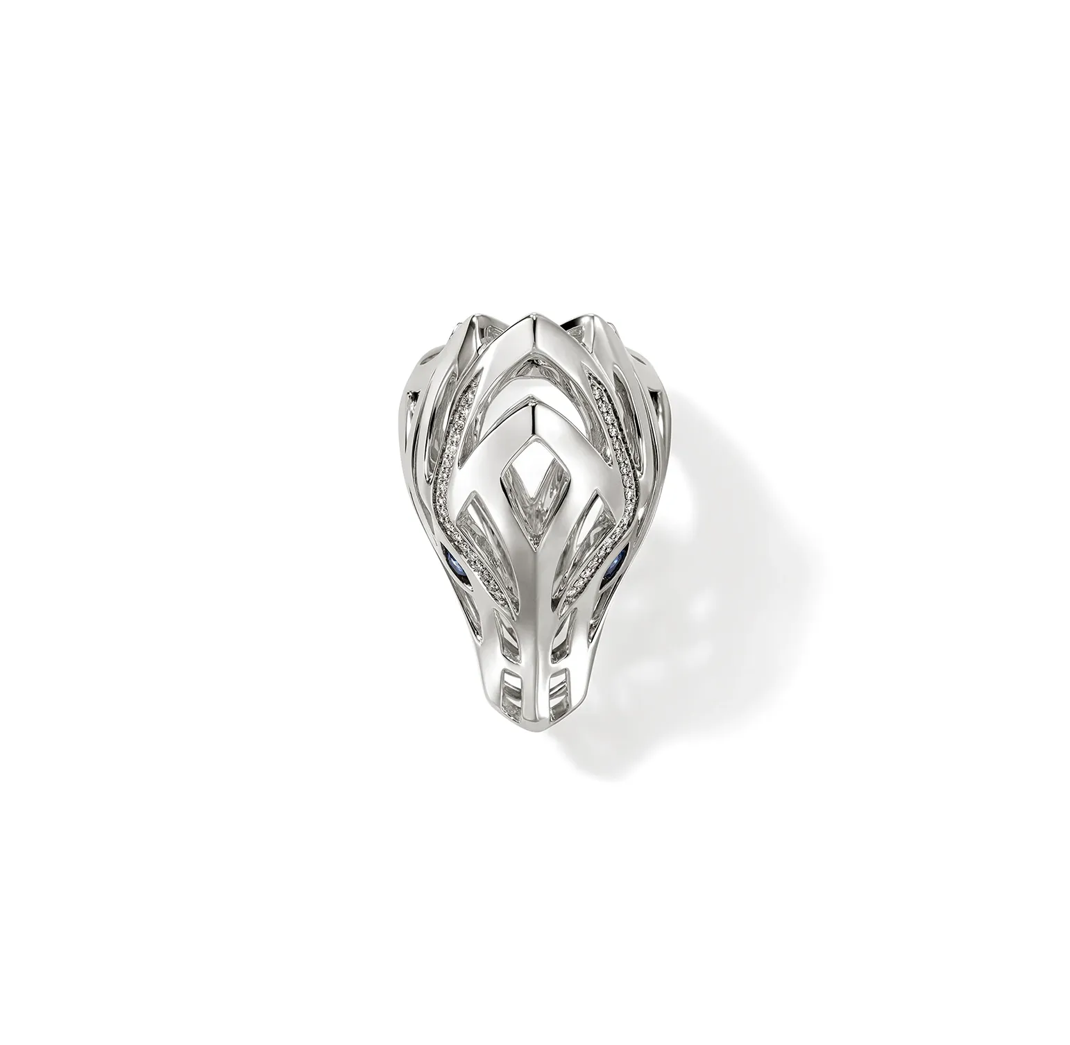 John Hardy Naga Sterling Silver Diamond and Blue Sapphire Saddle Ring