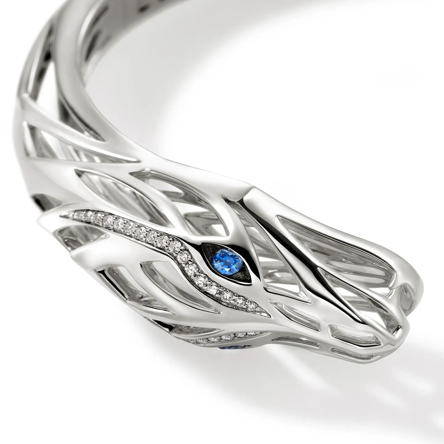 John Hardy Naga Sterling Silver Dragon Cuff with Blue Sapphire and Diamonds