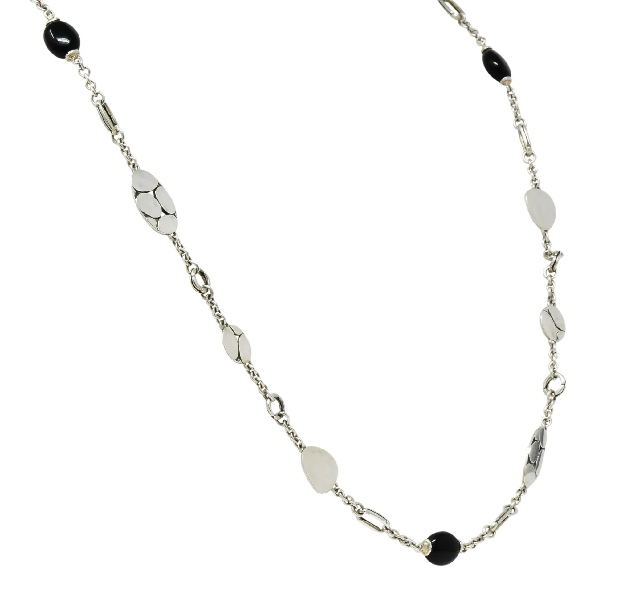 John Hardy Onyx Sterling Silver Dot Long Chain Necklace