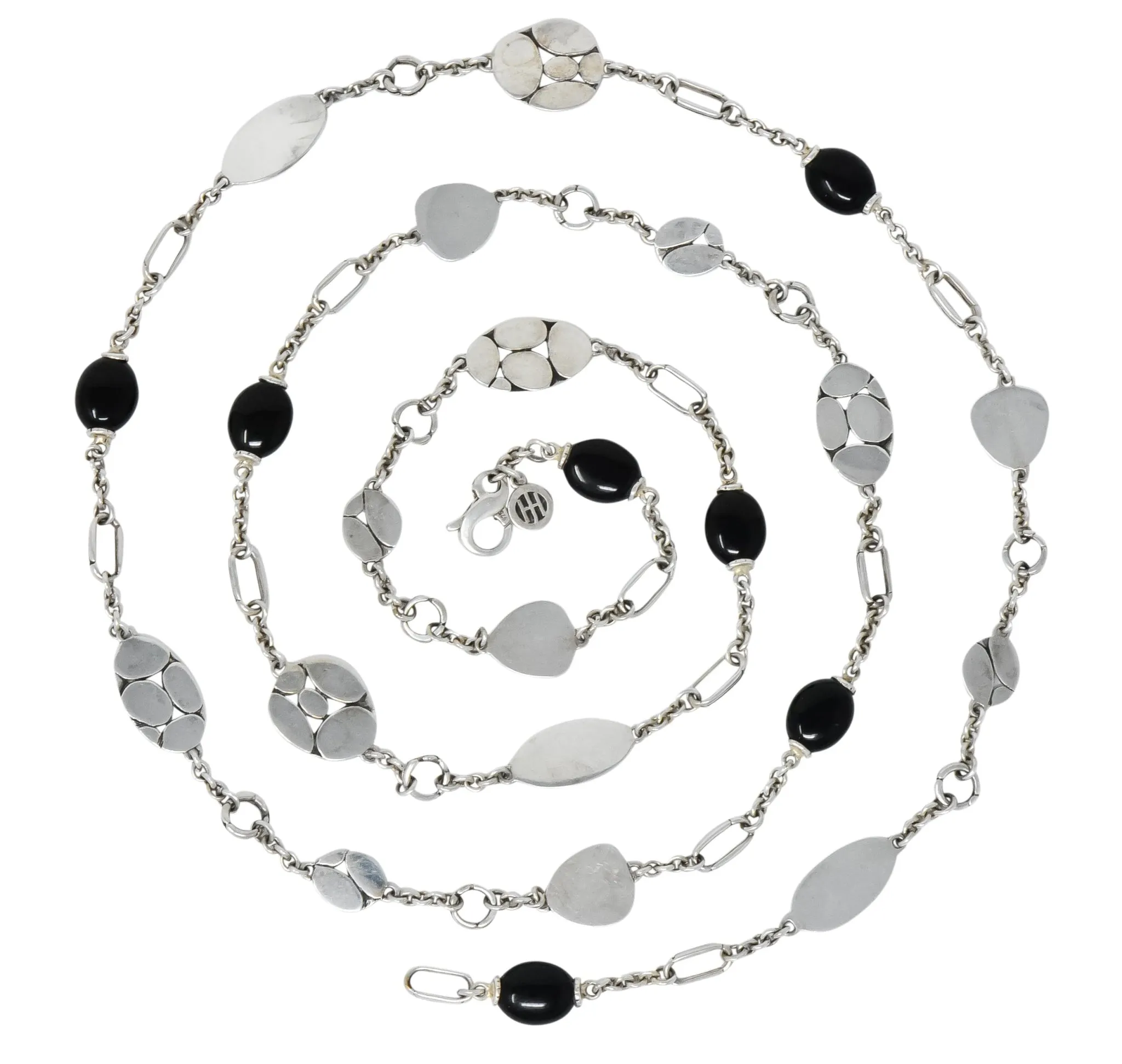 John Hardy Onyx Sterling Silver Dot Long Chain Necklace