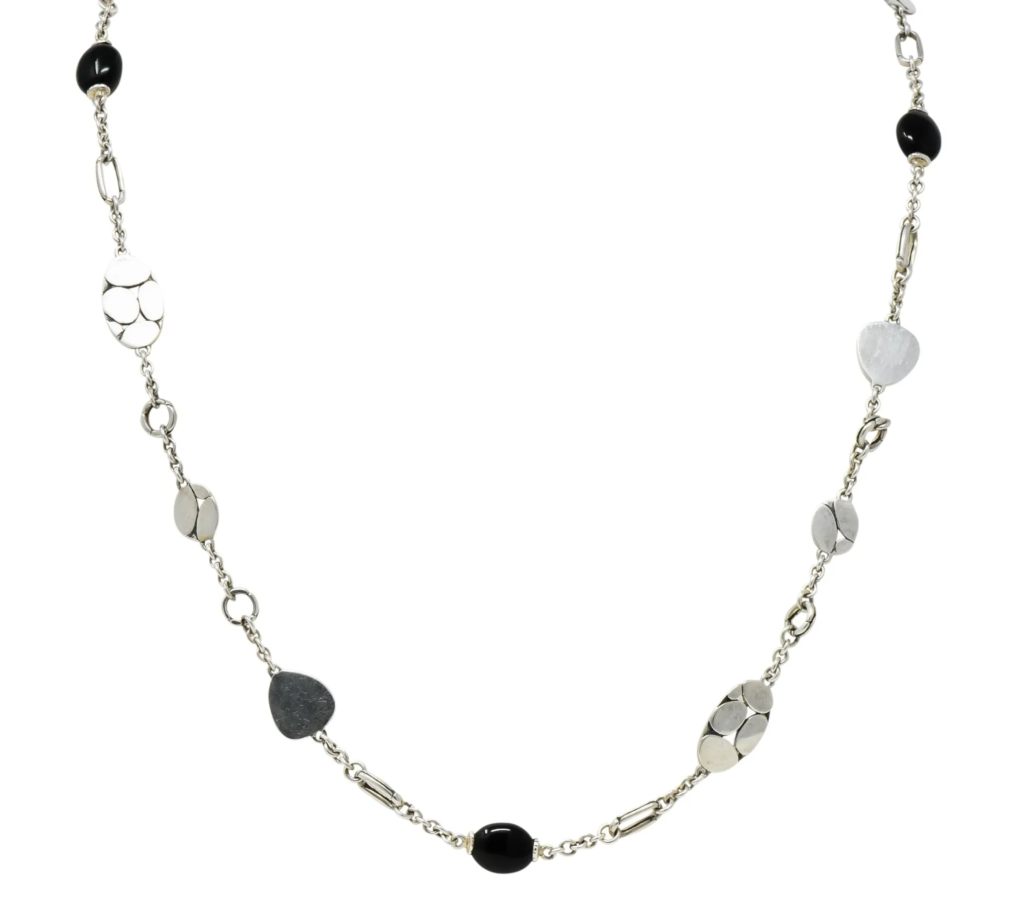John Hardy Onyx Sterling Silver Dot Long Chain Necklace