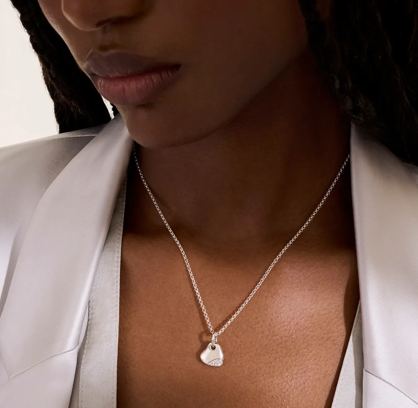 John Hardy Pebble Sterling Silver Heart Diamond Pendant Chain Necklace