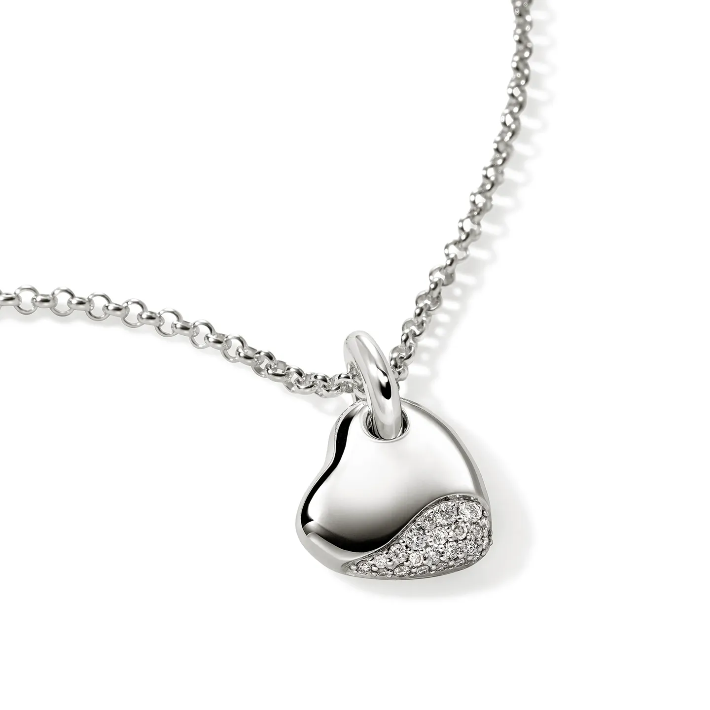 John Hardy Pebble Sterling Silver Heart Diamond Pendant Chain Necklace
