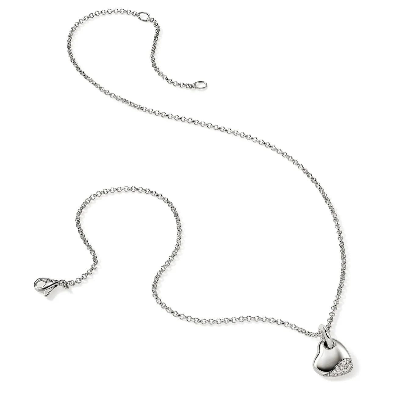 John Hardy Pebble Sterling Silver Heart Diamond Pendant Chain Necklace