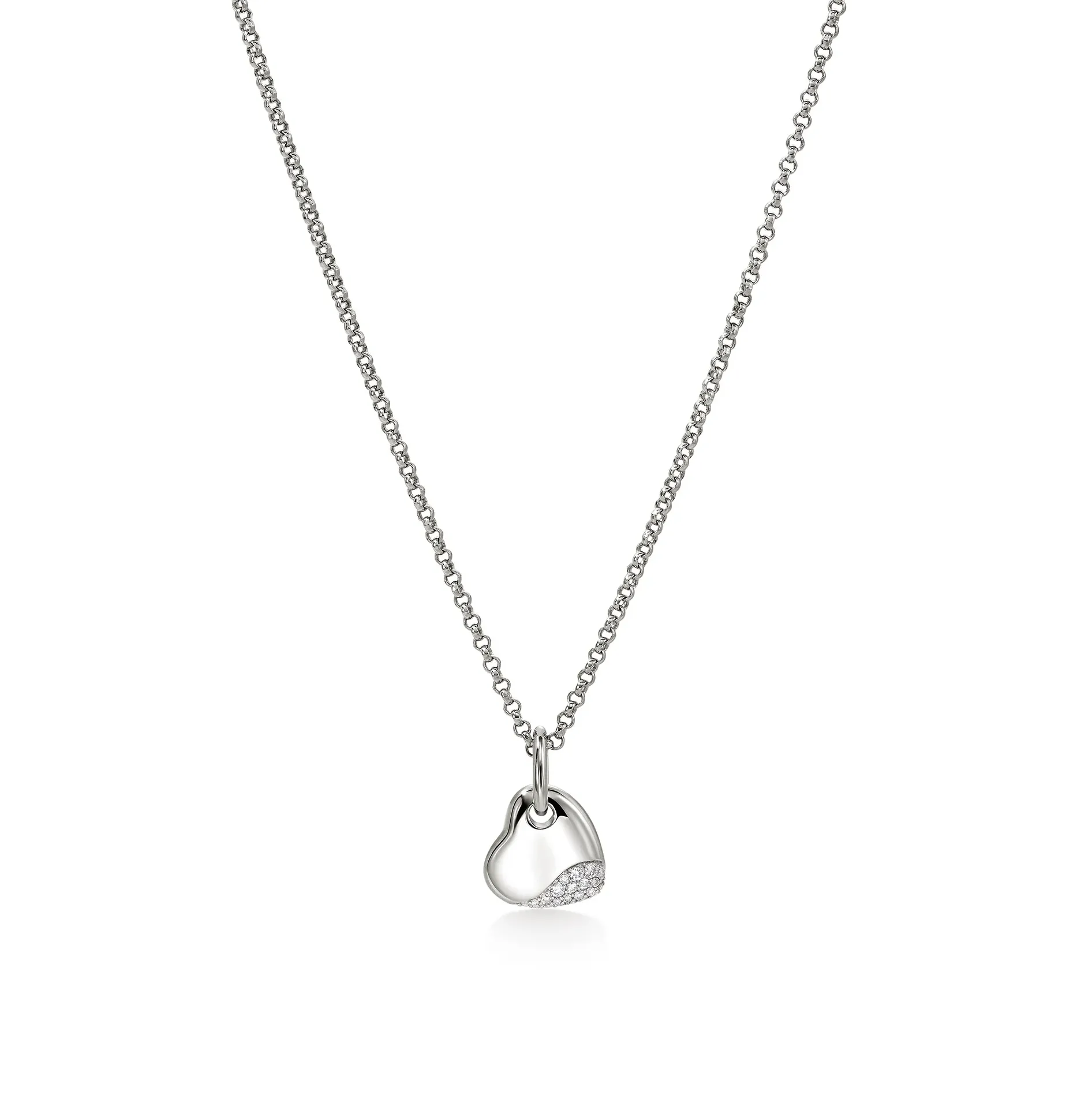 John Hardy Pebble Sterling Silver Heart Diamond Pendant Chain Necklace