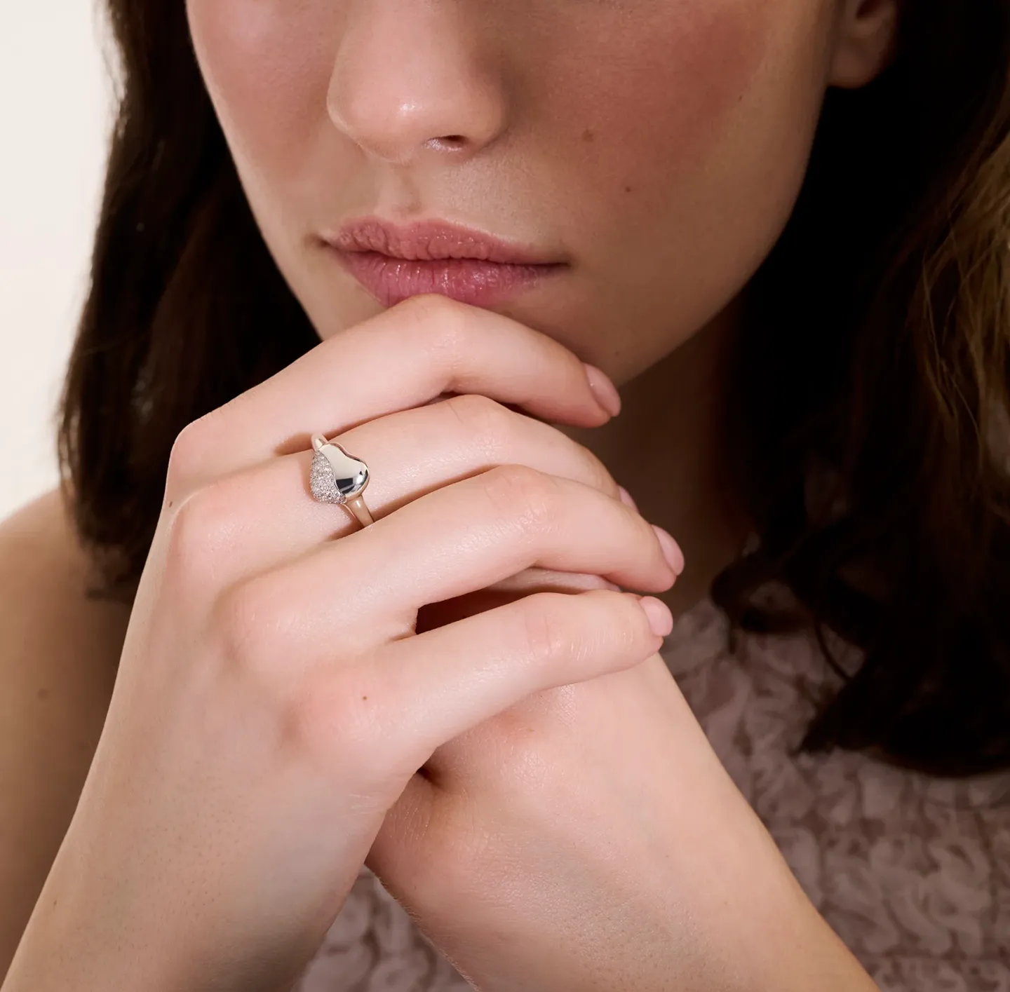 John Hardy Pebble Sterling Silver Heart Diamond Ring