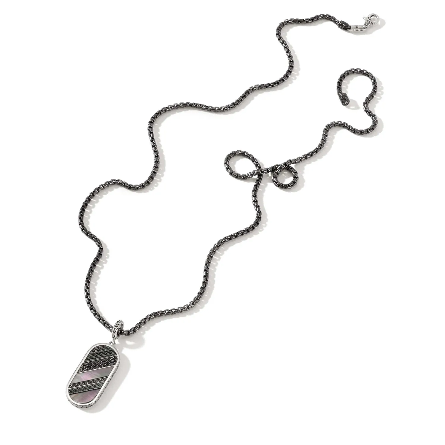 John Hardy Pendant Box Chain Necklace with Black Mother of Pearl and Black Sapphire