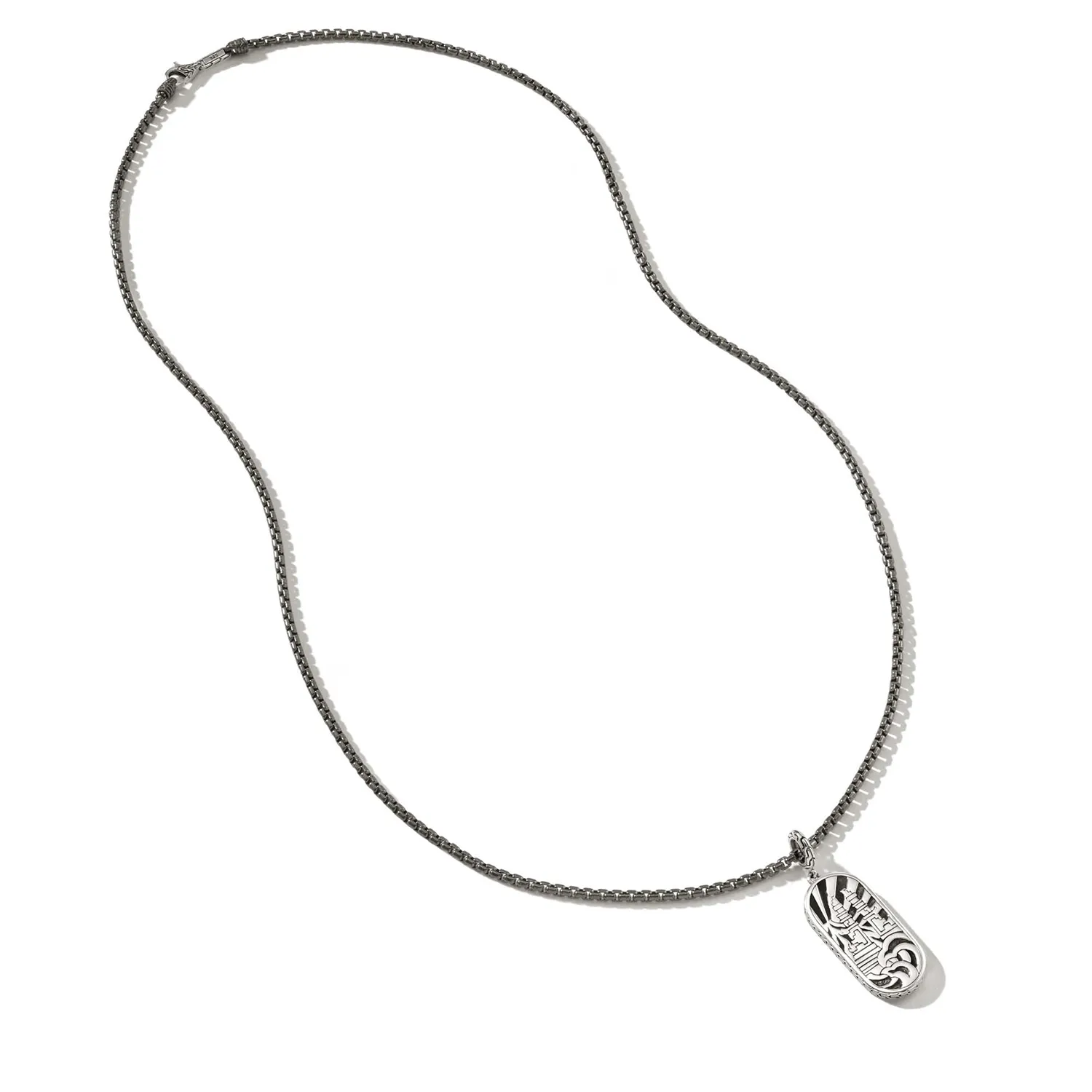 John Hardy Pendant Box Chain Necklace with Black Mother of Pearl and Black Sapphire