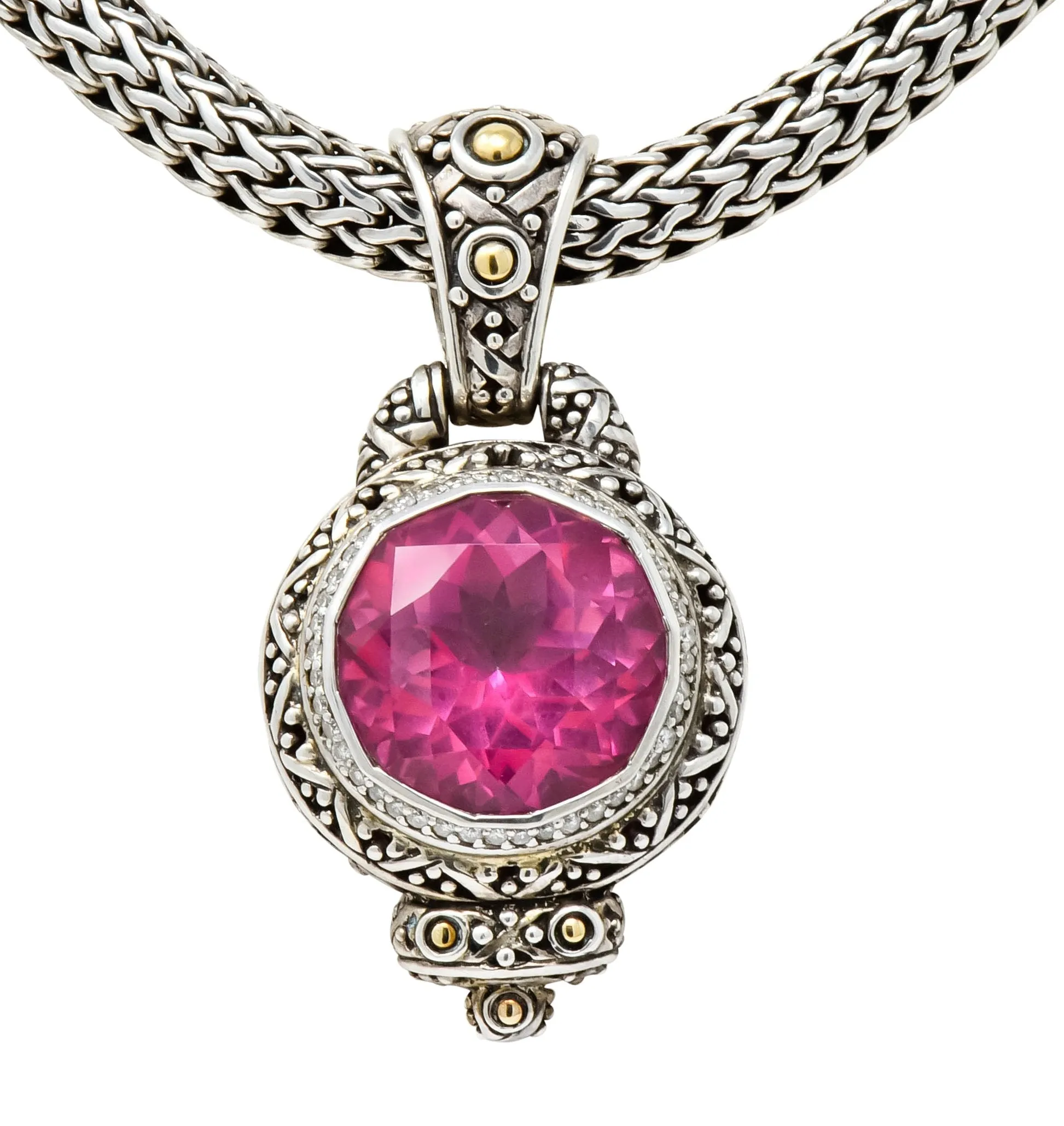 John Hardy Pink Topaz Sterling Silver 18 Karat Gold Batu Sari Naga Pendant Necklace