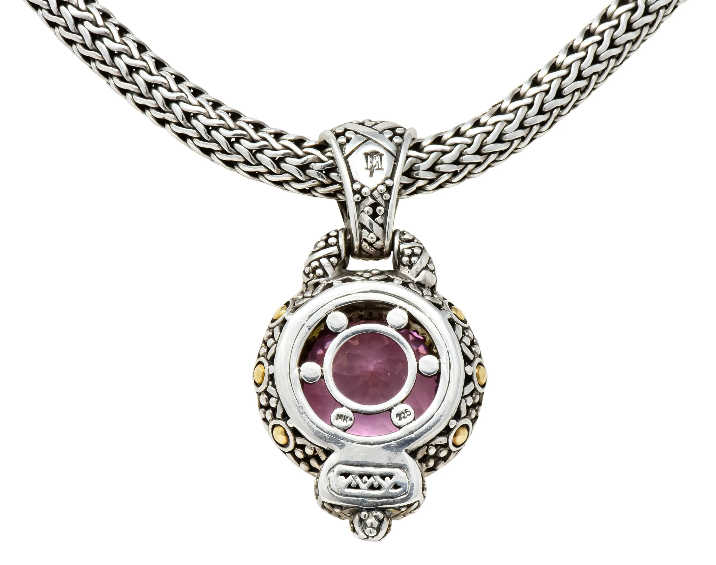 John Hardy Pink Topaz Sterling Silver 18 Karat Gold Batu Sari Naga Pendant Necklace