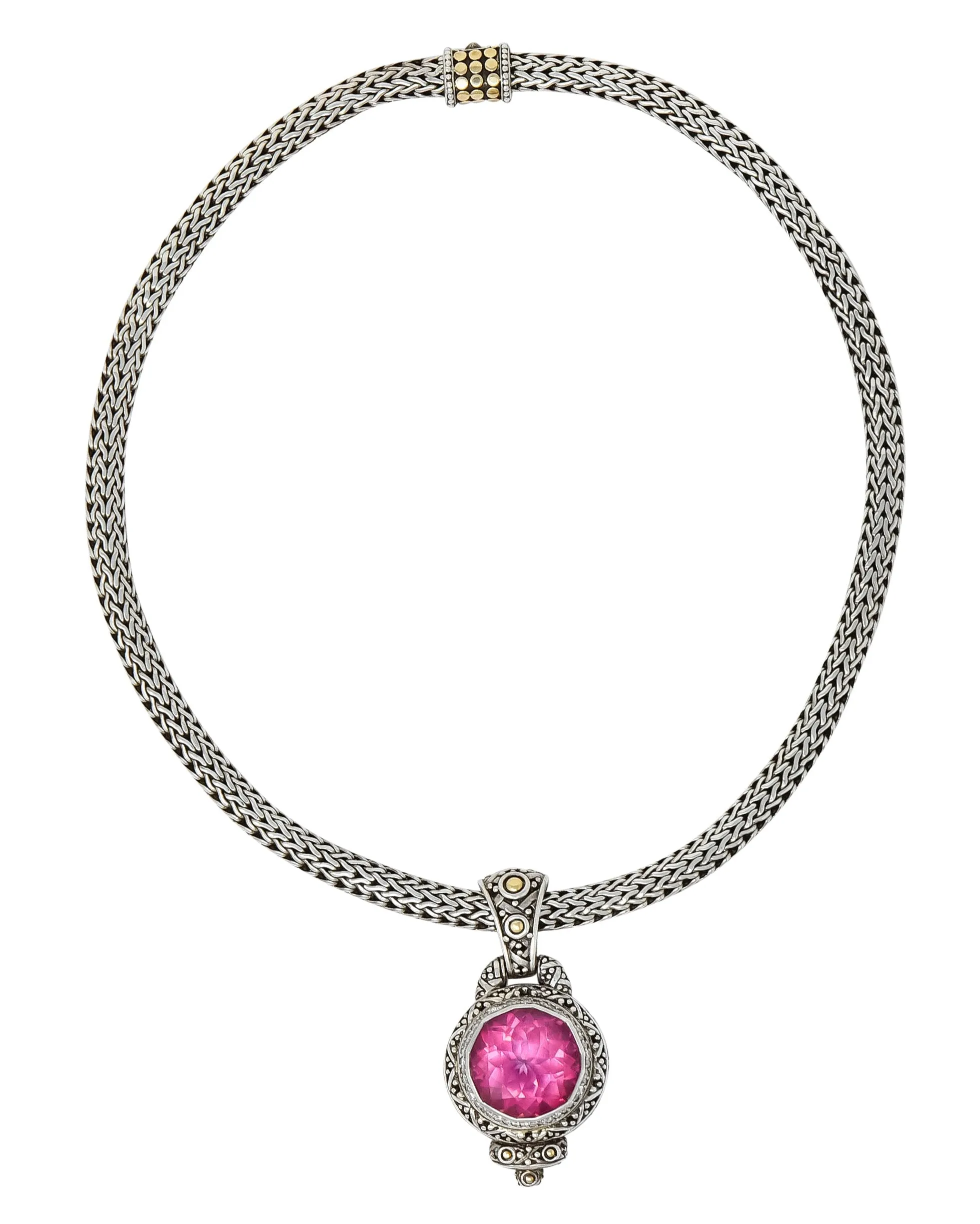 John Hardy Pink Topaz Sterling Silver 18 Karat Gold Batu Sari Naga Pendant Necklace