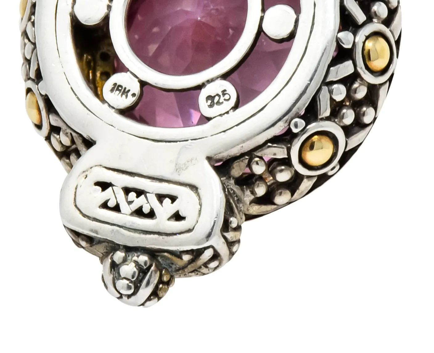 John Hardy Pink Topaz Sterling Silver 18 Karat Gold Batu Sari Naga Pendant Necklace