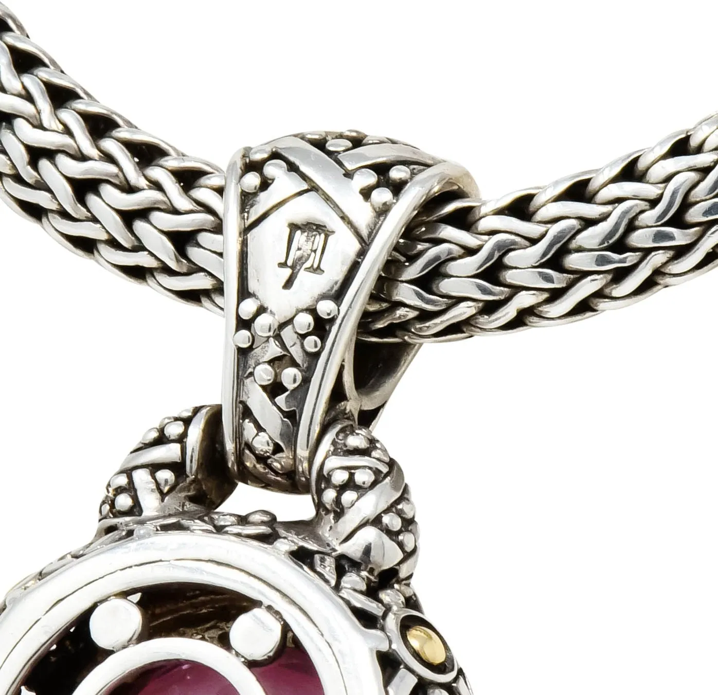 John Hardy Pink Topaz Sterling Silver 18 Karat Gold Batu Sari Naga Pendant Necklace