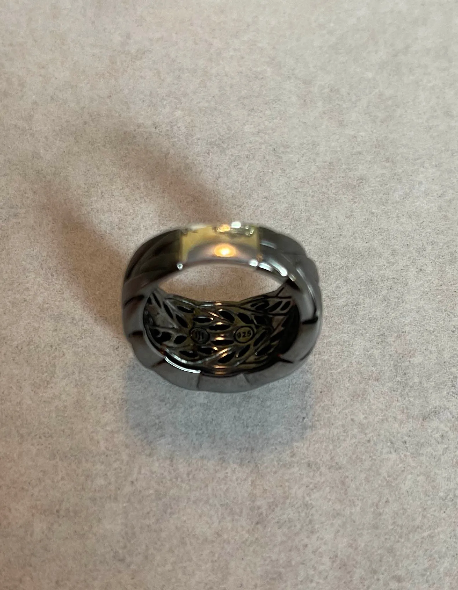John Hardy Plated Sterling Silver & Diamonds Medium Modern Chain Ring sz 7