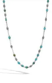 John Hardy Silver and Turquoise Chain Necklace, 28 Inches
