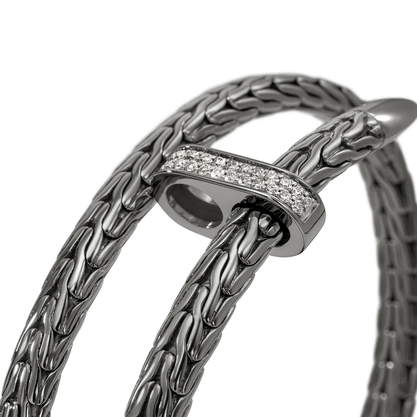 John Hardy Spear Dark Sterling Silver Diamond Pave Bypass Flex Cuff