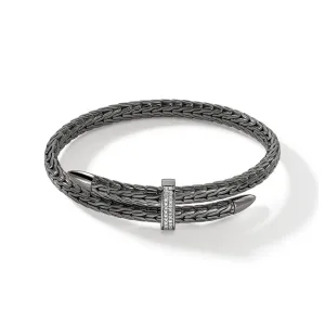 John Hardy Spear Dark Sterling Silver Diamond Pave Bypass Flex Cuff