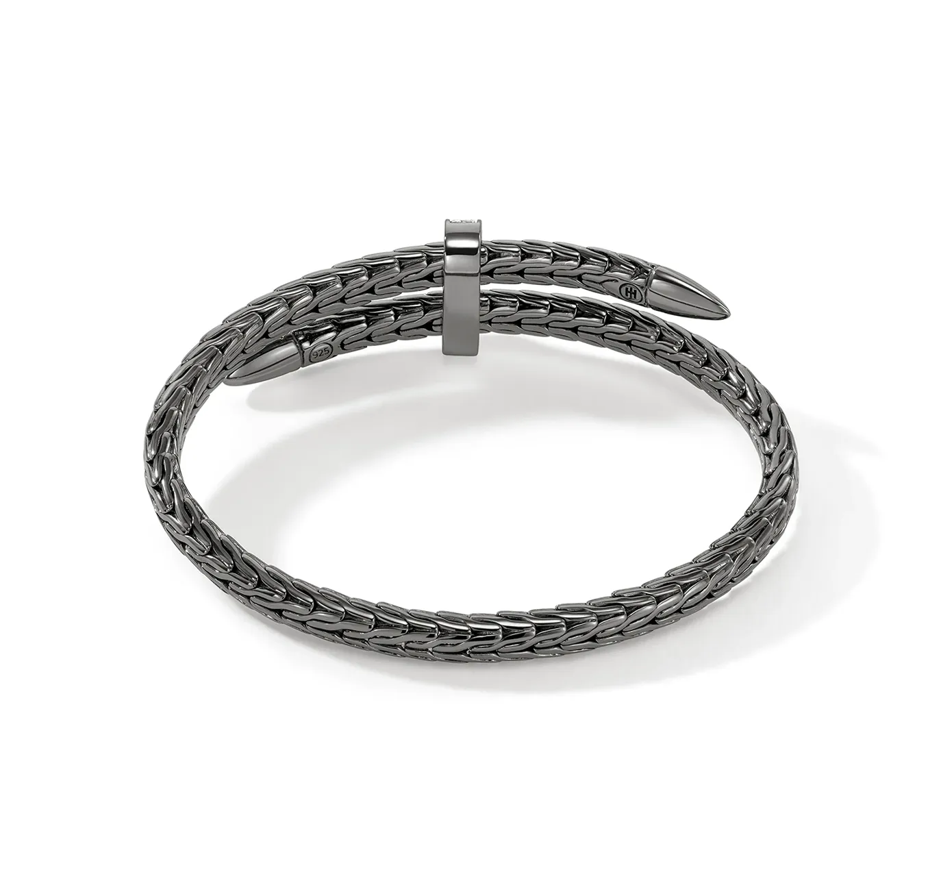 John Hardy Spear Dark Sterling Silver Diamond Pave Bypass Flex Cuff