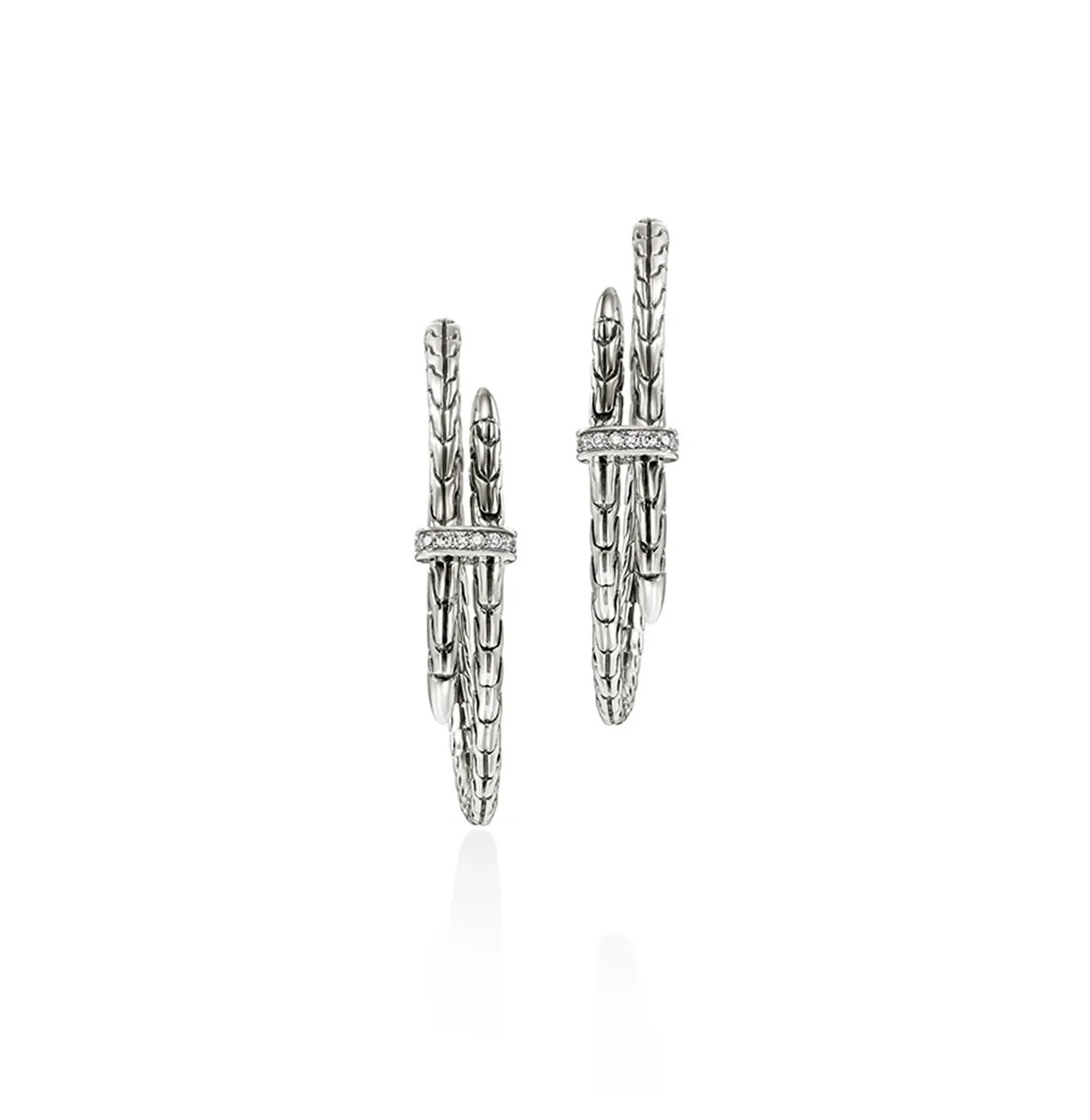 John Hardy Spear Sterling Silver Diamond Hoop Earrings, 34mm