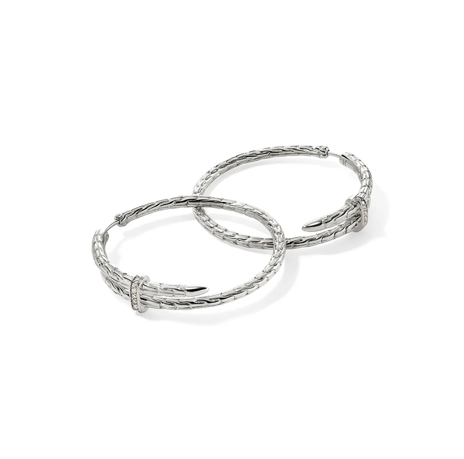 John Hardy Spear Sterling Silver Diamond Hoop Earrings, 34mm