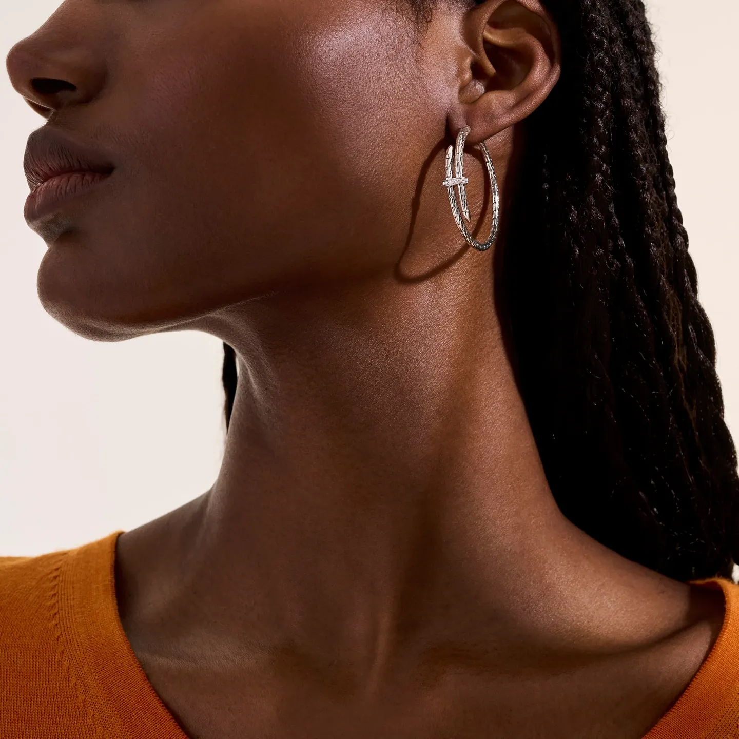 John Hardy Spear Sterling Silver Diamond Hoop Earrings, 34mm