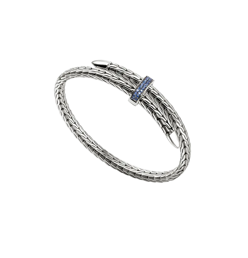 John Hardy Spear Sterling Silver Flex Cuff with Blue Sapphire