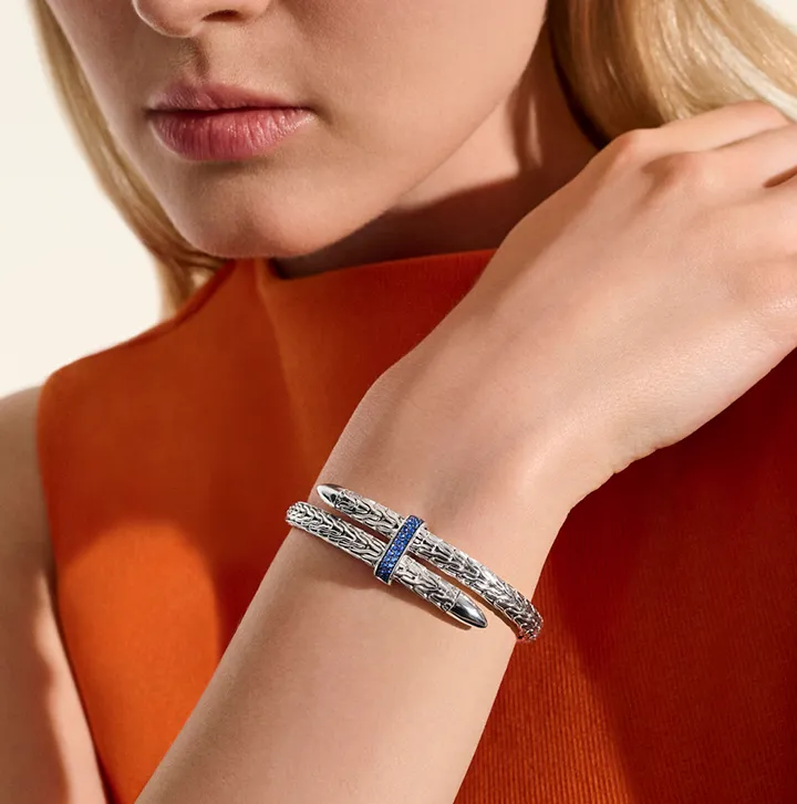 John Hardy Spear Sterling Silver Flex Cuff with Blue Sapphire