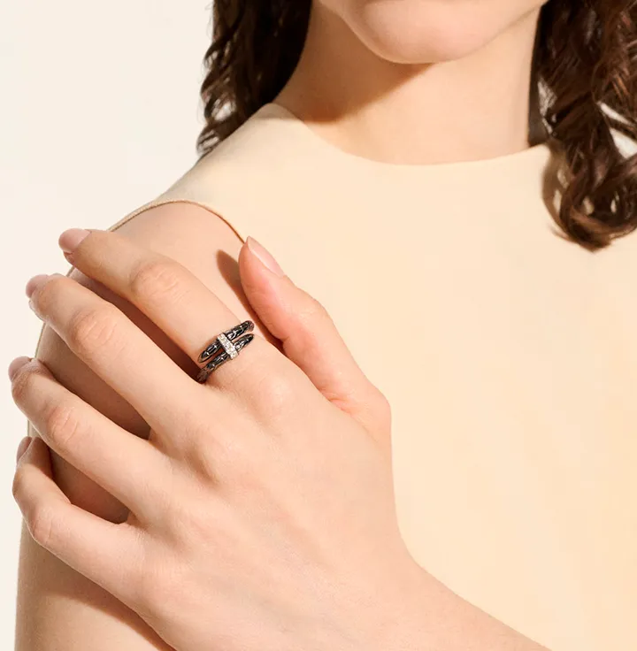 John Hardy Spear Sterling Silver Pave Diamond Coil Ring with Black Rhodium