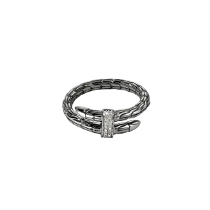 John Hardy Spear Sterling Silver Pave Diamond Coil Ring with Black Rhodium