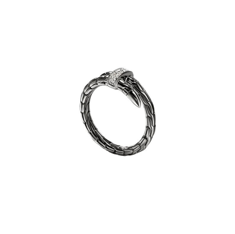 John Hardy Spear Sterling Silver Pave Diamond Coil Ring with Black Rhodium