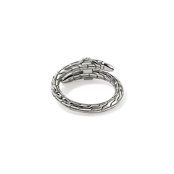 John Hardy Spear Sterling Silver Pave Diamond Single Coil Ring