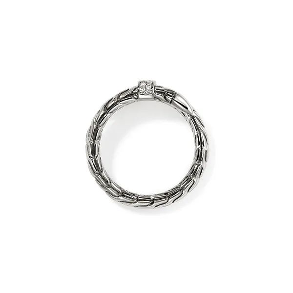 John Hardy Spear Sterling Silver Pave Diamond Single Coil Ring