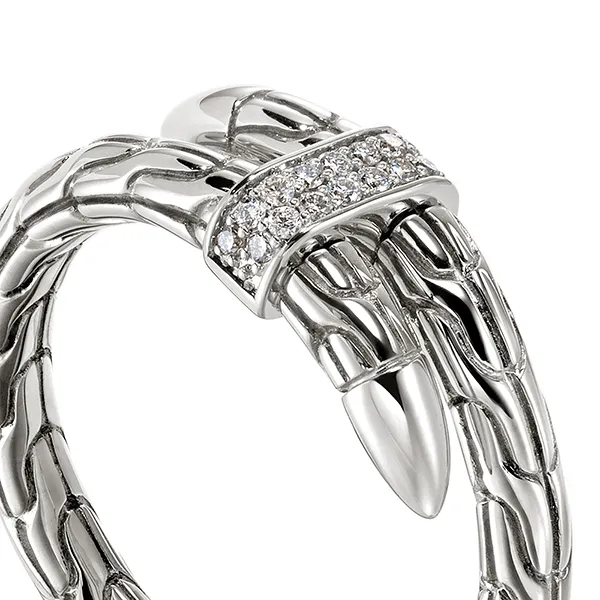 John Hardy Spear Sterling Silver Pave Diamond Single Coil Ring