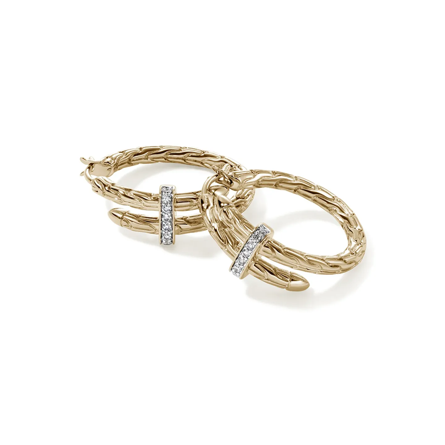 John Hardy Spear Yellow Gold Diamond Hoop Earrings, 17mm
