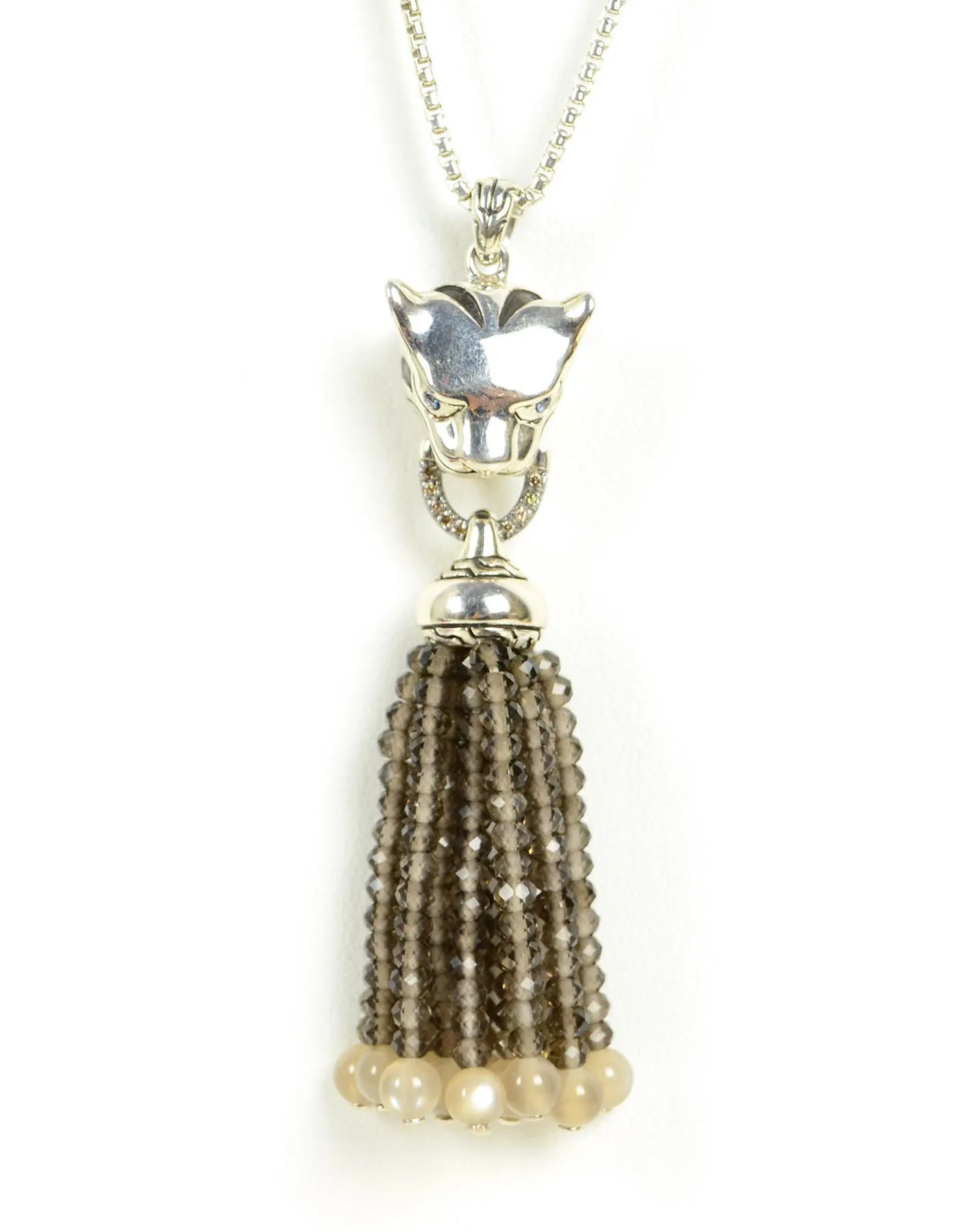 John Hardy Sterling & Diamond Macan Legends Tiger Necklace w/ Tassel