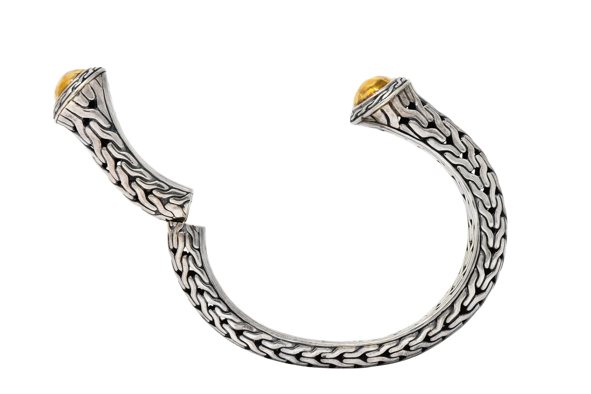 John Hardy Sterling Silver 22 Karat Gold Classic Chain Cuff Bracelet