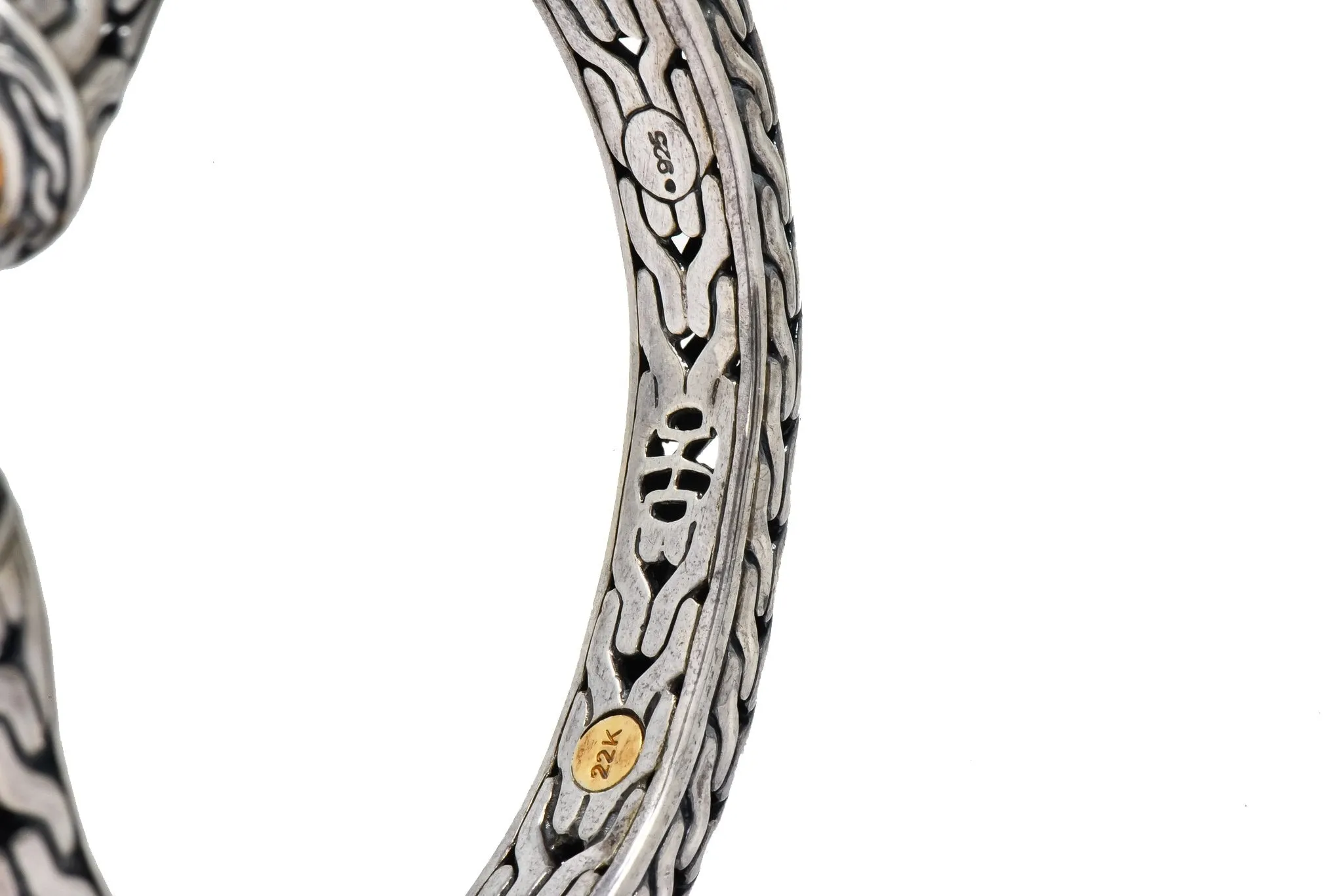 John Hardy Sterling Silver 22 Karat Gold Classic Chain Cuff Bracelet