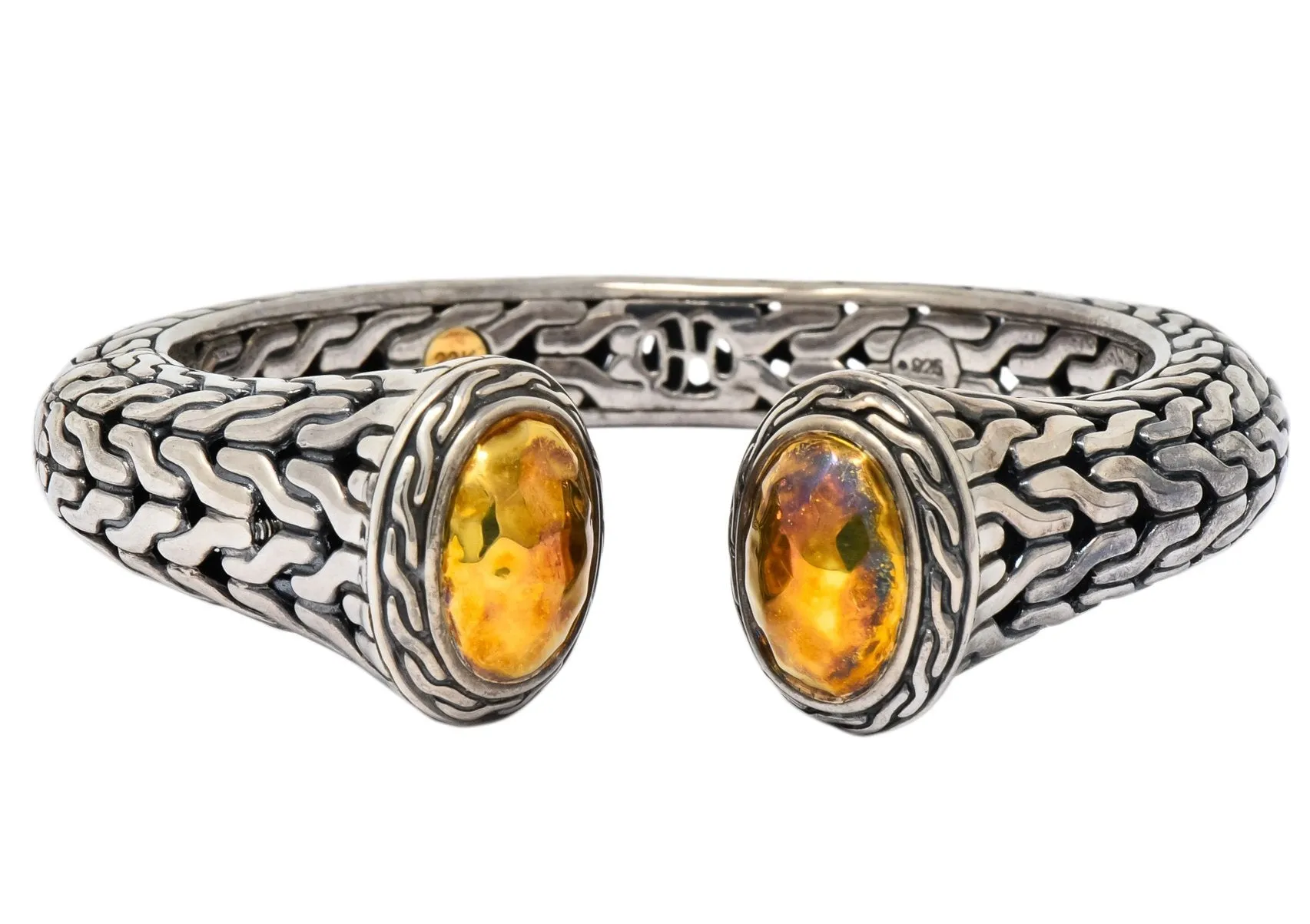 John Hardy Sterling Silver 22 Karat Gold Classic Chain Cuff Bracelet